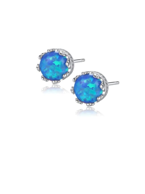 CCUI 925 Sterling Silver Opal Blue Round Minimalist Stud Earring 0
