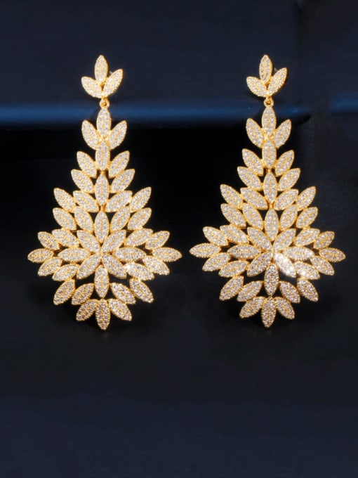 L.WIN Brass Cubic Zirconia Flower Luxury Chandelier Earring 1