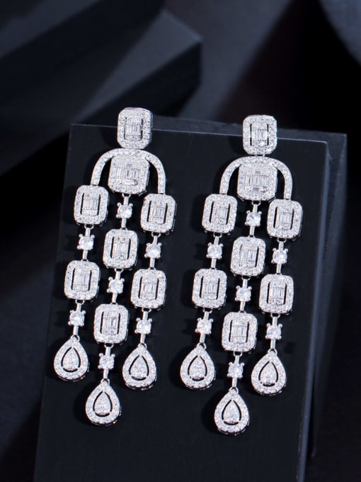 platinum Brass Cubic Zirconia Water Drop Luxury Cluster Earring