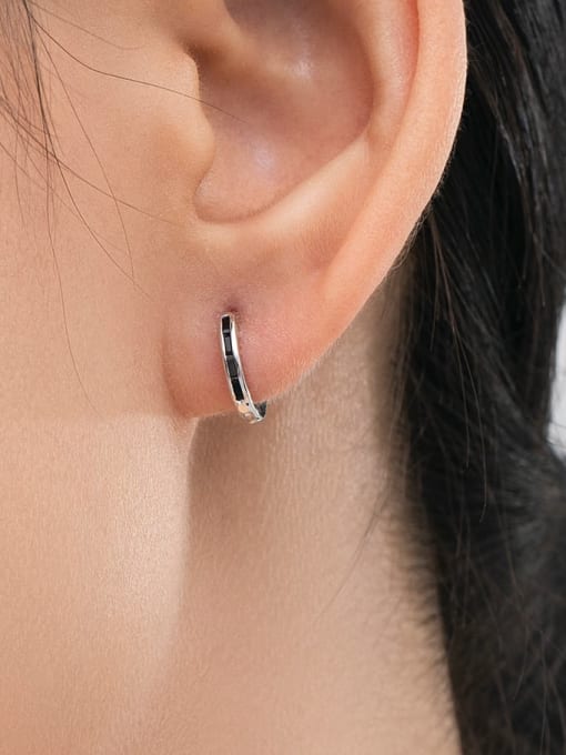 MODN 925 Sterling Silver Cubic Zirconia Geometric Minimalist Huggie Earring 1