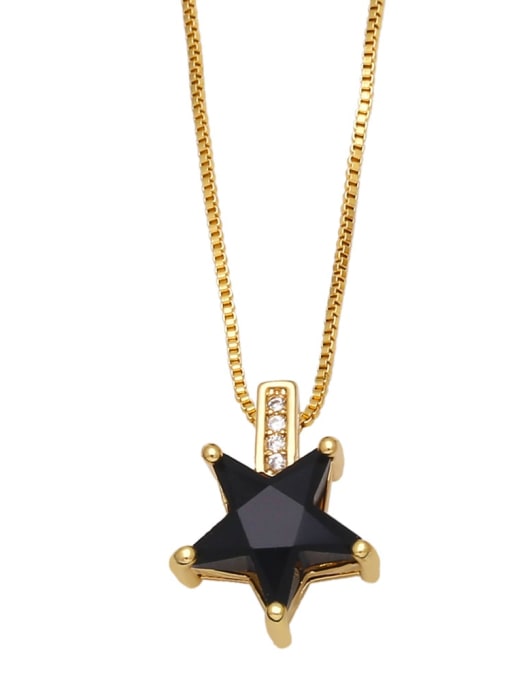 black Brass Cubic Zirconia Pentagram Minimalist Necklace