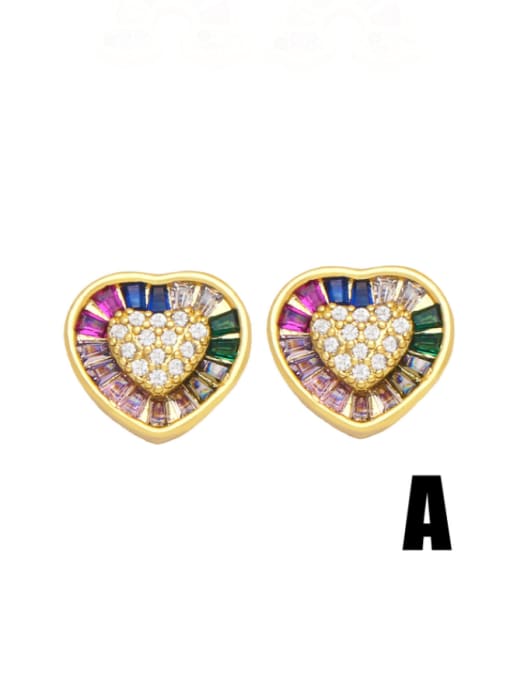 CC Brass Cubic Zirconia Rainbow Cute Heart Stud Earring 2
