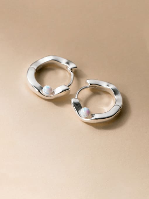 Rosh 925 Sterling Silver Opal Geometric Minimalist Huggie Earring 3