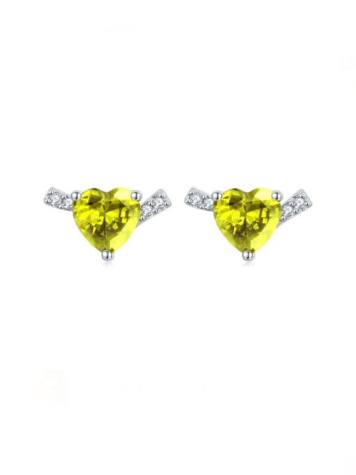 yellow 925 Sterling Silver Cubic Zirconia Heart Dainty Stud Earring