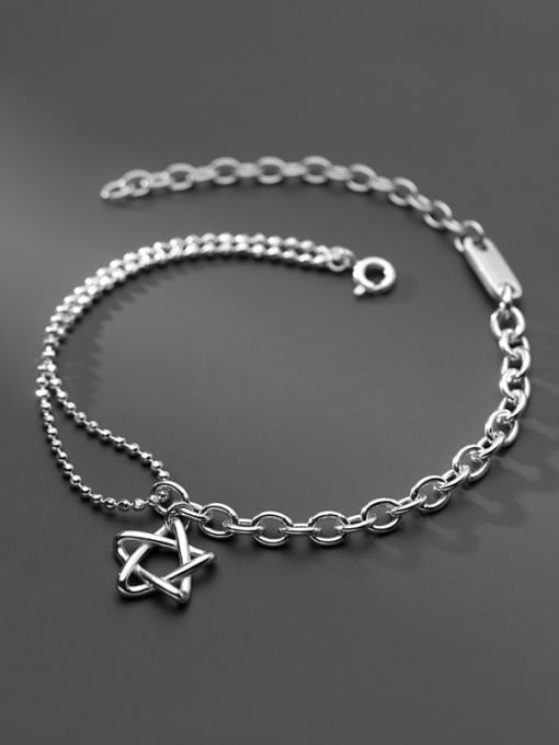 Rosh 925 Sterling Silver Star Vintage Asymmetry Chain Link Bracelet 1