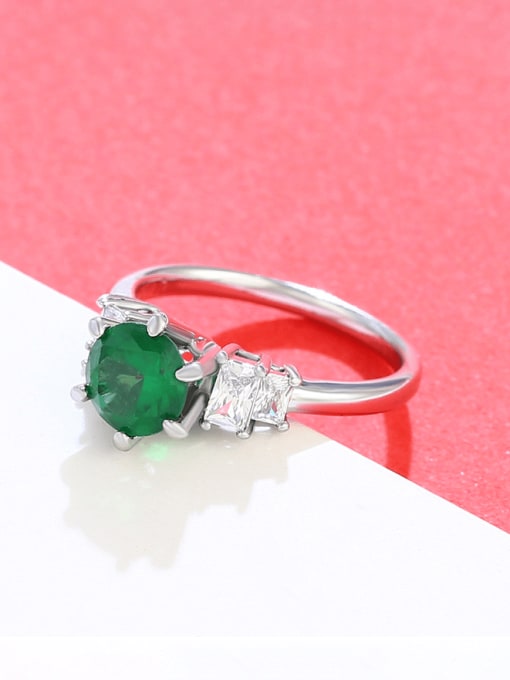 green Alloy Glass Stone Geometric Vintage Band Ring