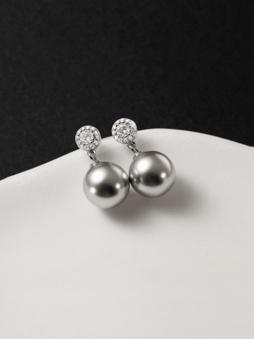 Rosh 925 Sterling Silver Imitation Pearl Round Bead Minimalist Stud Earring 2