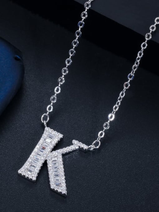 Letter K with chain Copper Cubic Zirconia Message Minimalist letter pendant Necklace