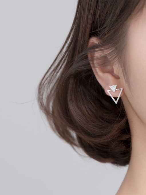 Rosh 925 Sterling Silver Cubic Zirconia White Triangle Minimalist Stud Earrings 1