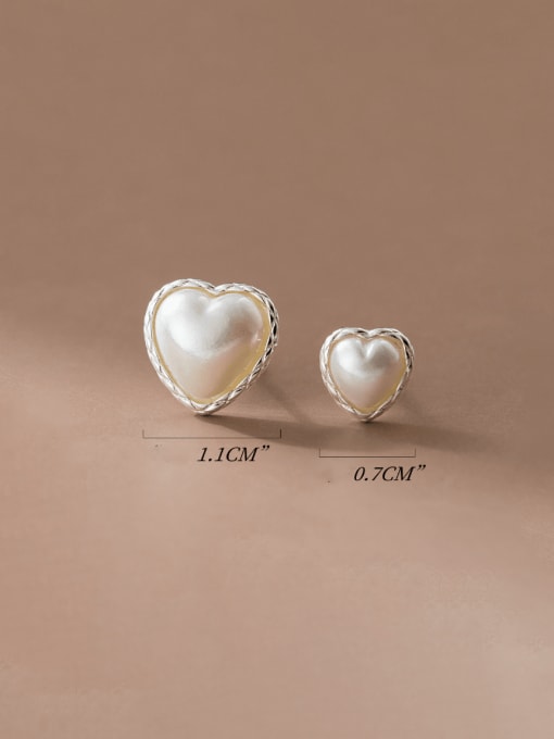 Rosh 925 Sterling Silver Imitation Pearl Heart Minimalist Stud Earring 1