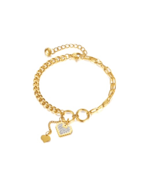 1229 gold Titanium Steel Heart Minimalist Asymmetrical Chain Link Bracelet