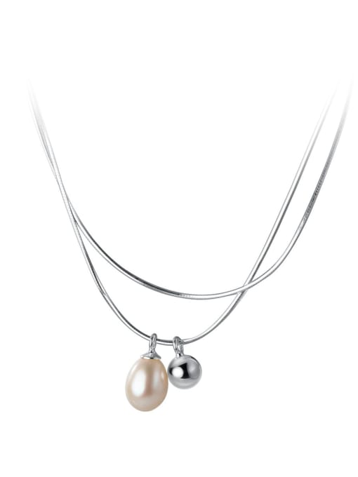 S925 Silver Necklace 925 Sterling Silver Imitation Pearl Minimalist Multi Strand Necklace