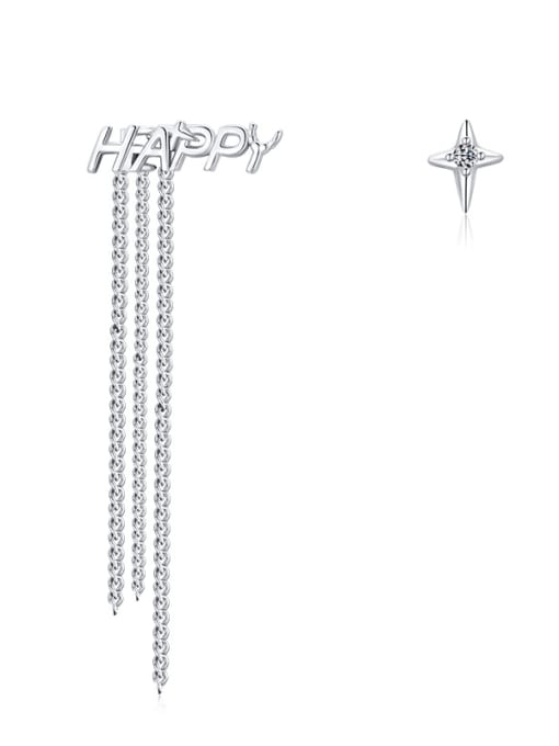 MODN 925 Sterling Silver Asymmetrical Letter Tassel Minimalist Drop Earring 0