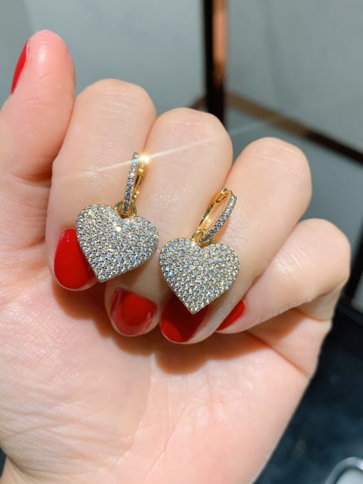 ROSS Brass Cubic Zirconia Heart Dainty Huggie Earring 3
