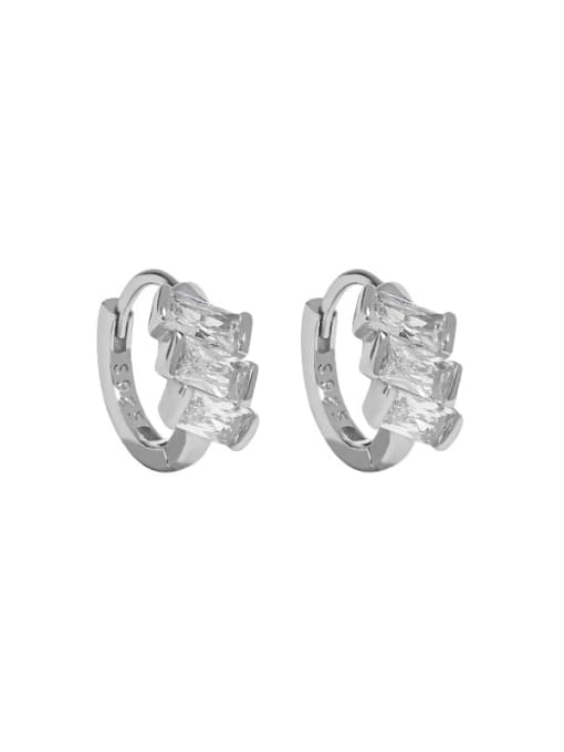 Platinum 925 Sterling Silver Cubic Zirconia Geometric Minimalist Huggie Earring