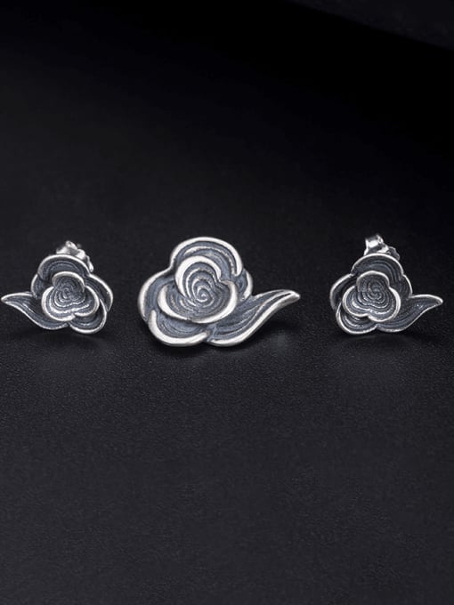 SILVER MI 925 Sterling Silver Vintage Flower Earring and Pendant Set 2