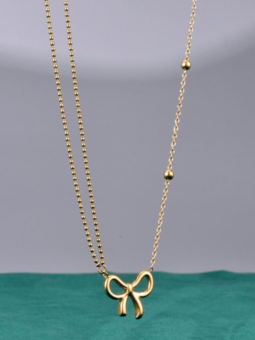 A TEEM Titanium Bowknot Minimalist Multi Strand Necklace