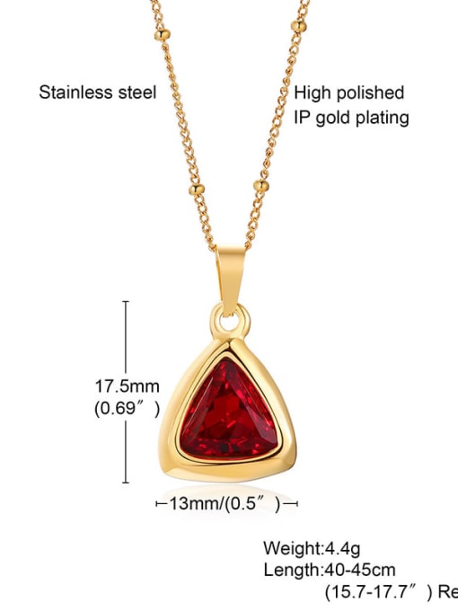 Triangle Golden Red Titanium Steel Glass Stone Geometric Minimalist Necklace