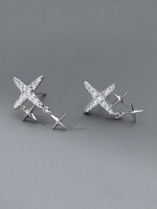 Rosh 925 Sterling Silver Cubic Zirconia Cross Dainty Stud Earring 1