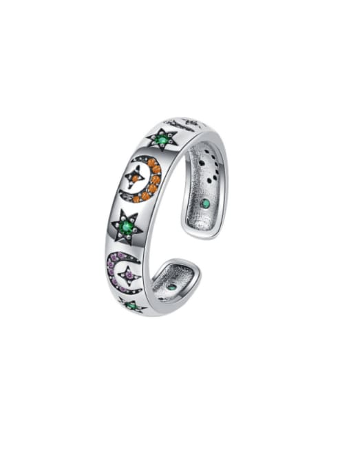 KDP1280 925 Sterling Silver Cubic Zirconia Star Moon Vintage Band Ring