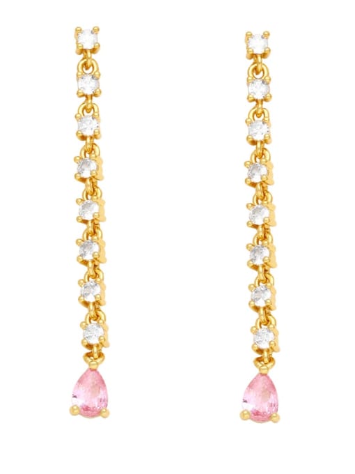 Pink Brass Cubic Zirconia Tassel Vintage Drop Earring