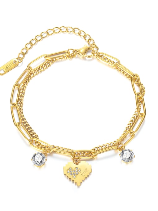 1227 Gold Bracelet Titanium Steel Heart Minimalist Double Layer Chain Bracelet