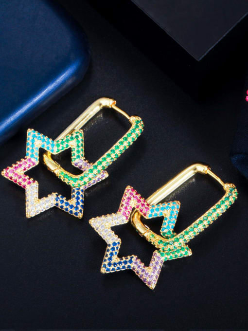 Two color green Brass Cubic Zirconia Geometric Luxury Huggie Earring