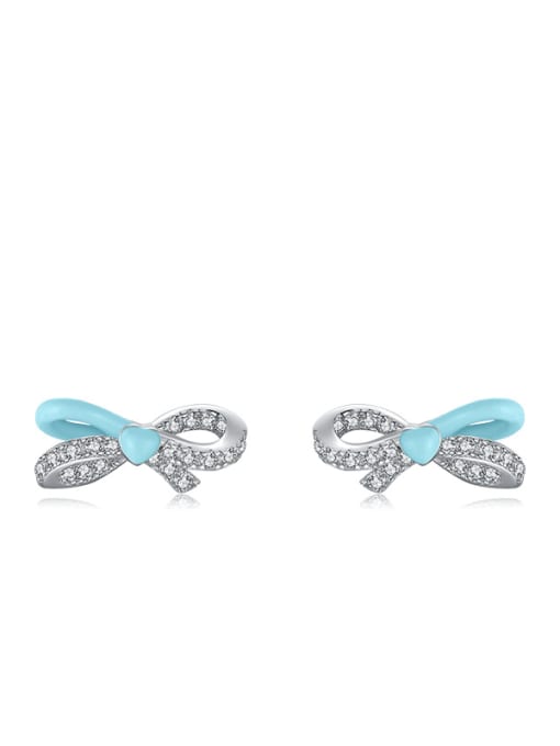 Blue Bowknot Ear Studs 925 Sterling Silver Enamel Minimalist Bowknot  Earring and Necklace Set