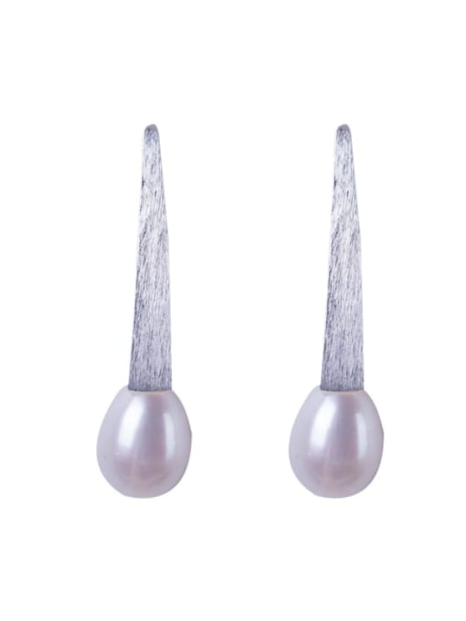 SILVER MI 925 Sterling Silver Imitation Pearl Geometric Minimalist Drop Earring 2