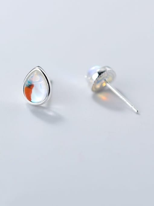 Rosh 925 Sterling Silver Glass Stone Water Drop Minimalist Stud Earring 3