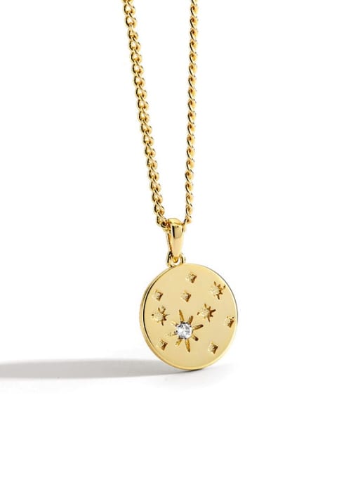 Gold star round Necklace Brass Rhinestone Geometric Minimalist Necklace