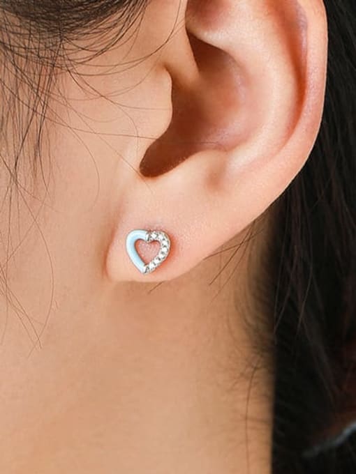 MODN 925 Sterling Silver Enamel Heart Minimalist Stud Earring 1