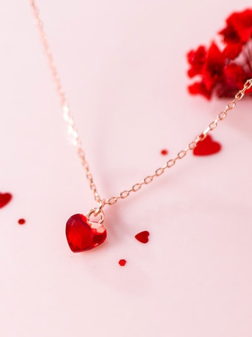 Rosh 925 Sterling Silver Red Heart Minimalist Necklace
