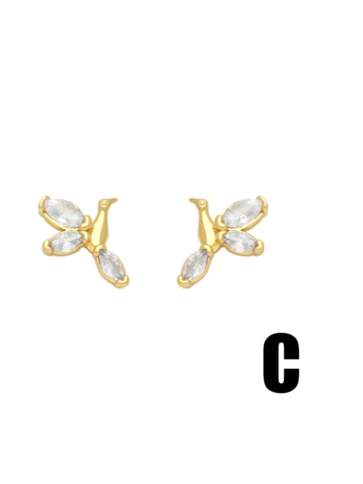 C Brass Cubic Zirconia Heart Vintage Stud Earring
