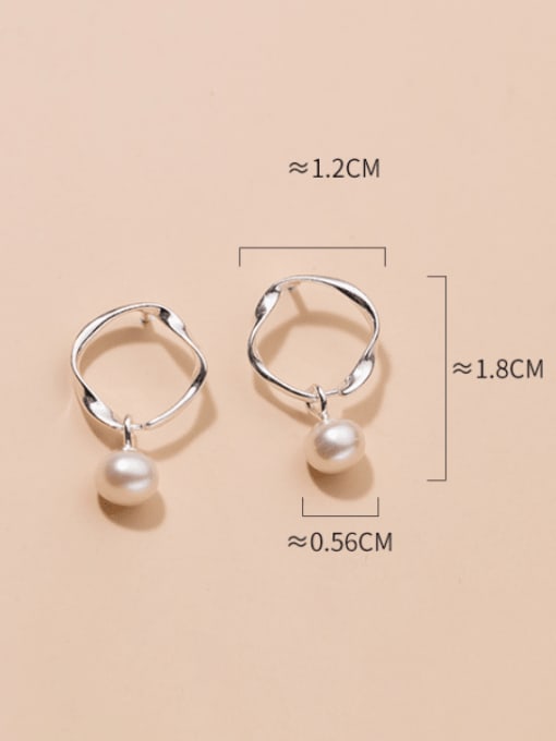 Rosh 925 Sterling Silver Imitation Pearl Geometric Minimalist Drop Earring 3