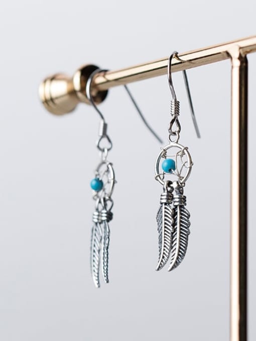 Rosh 925 Sterling Silver Turquoise Feather Vintage Hook Earring 3