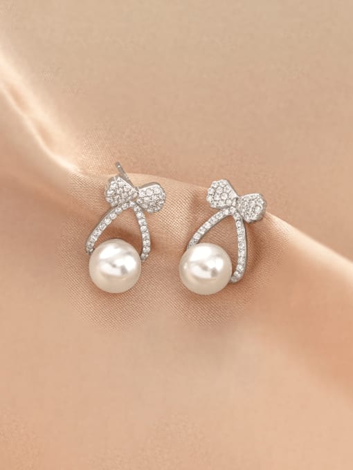 BeiFei Minimalism Silver 925 Sterling Silver Cubic Zirconia Bowknot Dainty Cluster Earring 3