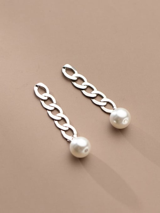 Rosh 925 Sterling Silver Imitation Pearl Geometric Minimalist Drop Earring 2