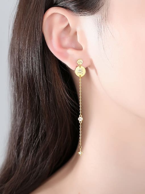 BLING SU Brass Cubic Zirconia Tassel Minimalist Threader Earring 2