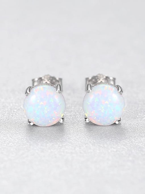 White 24A02 925 Sterling Silver Opal Geometric Minimalist Stud Earring