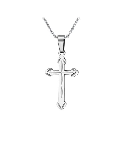 Steel color Pendant with matching chain Titanium Cross Minimalist Regligious Necklace