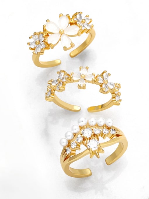 CC Brass Imitation Pearl Flower Minimalist Band Ring 0
