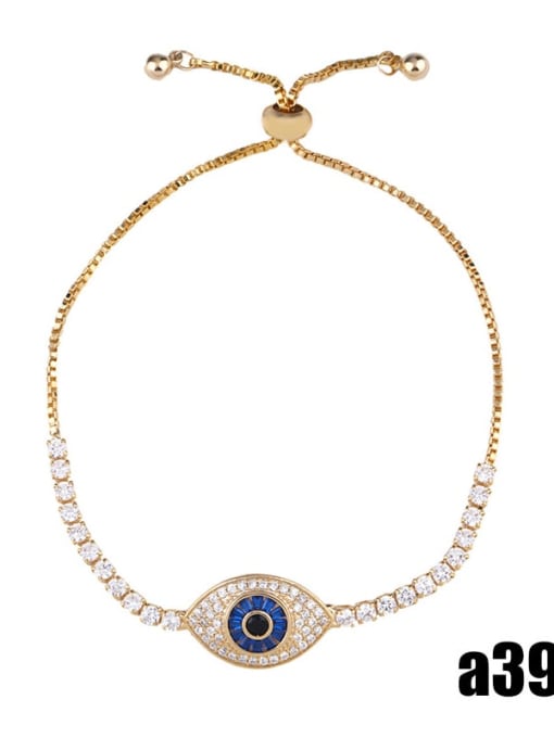 Golden blue eyes Brass Cubic Zirconia Evil Eye Minimalist Adjustable Bracelet