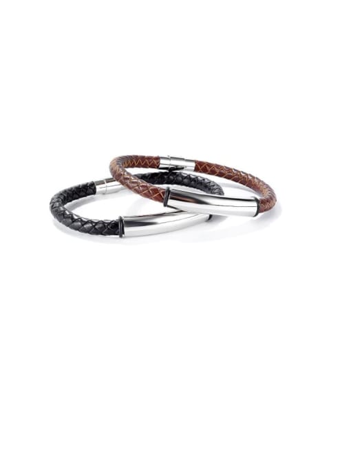 Open Sky Titanium Steel Leather Geometric Hip Hop Woven Wire  Bracelet 0