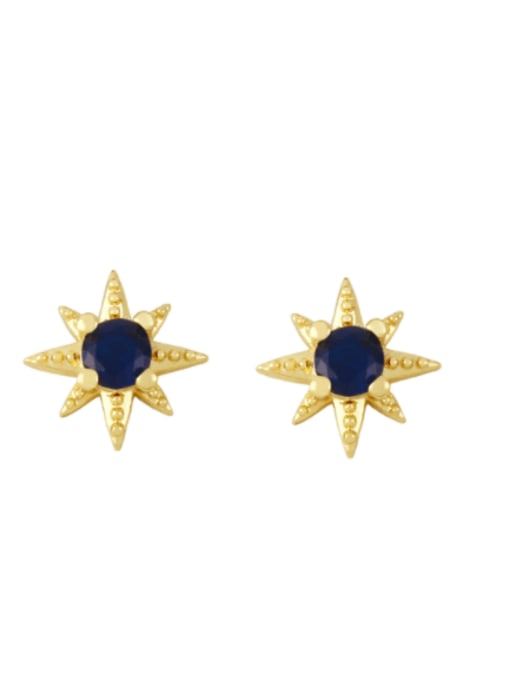 blue Brass Cubic Zirconia Star Minimalist Stud Earring