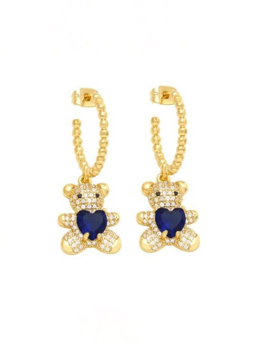 blue Brass Cubic Zirconia Bear Heart Cute Huggie Earring