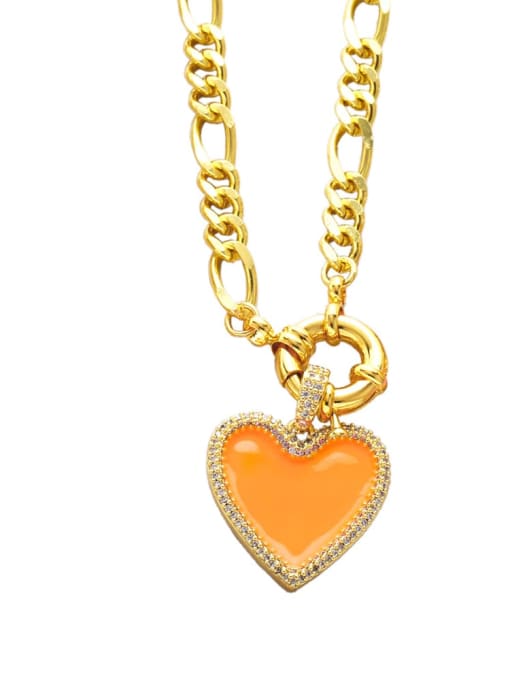 CC Brass Cubic Zirconia Enamel Heart Vintage  Hollow Chain Necklace 1
