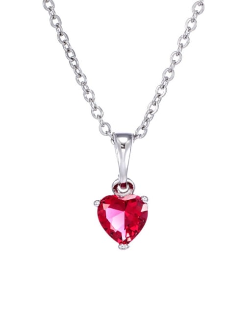 Rhodium plated necklace Alloy Crystal Red Heart Dainty Necklace