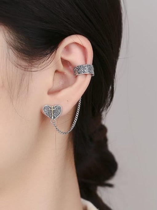 KDP-Silver 925 Sterling Silver Heart  Tassel Vintage Single Earring 1
