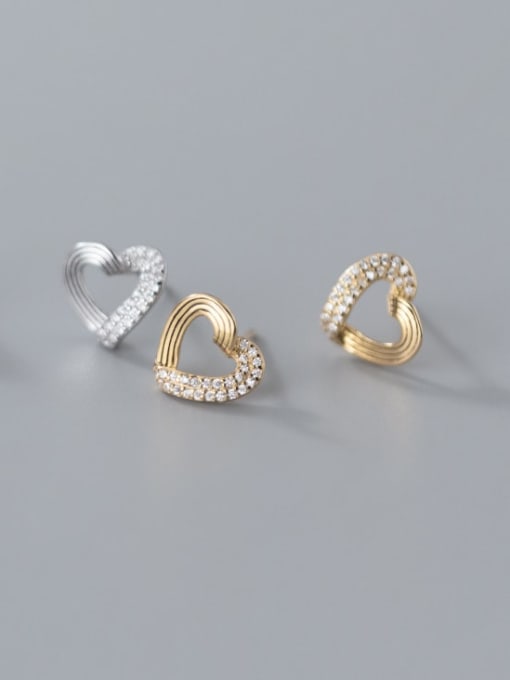 Rosh 925 Sterling Silver Cubic Zirconia Heart Minimalist Stud Earring